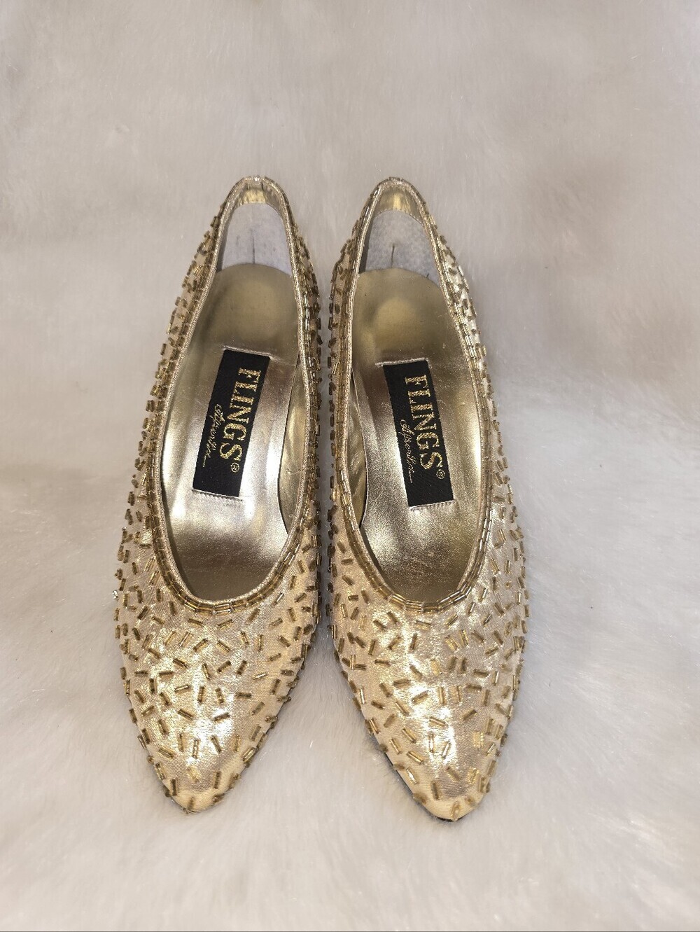 Flings After Six Women's Gold Lamé Beaded Pointed-Toe Women’s Pumps